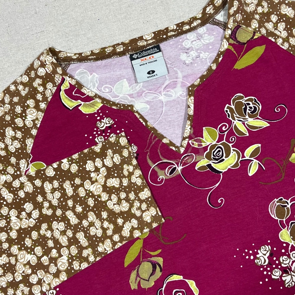 Columbia XCO Women's Floral Print Long Sleeve Top Brown Pink‎ S Small